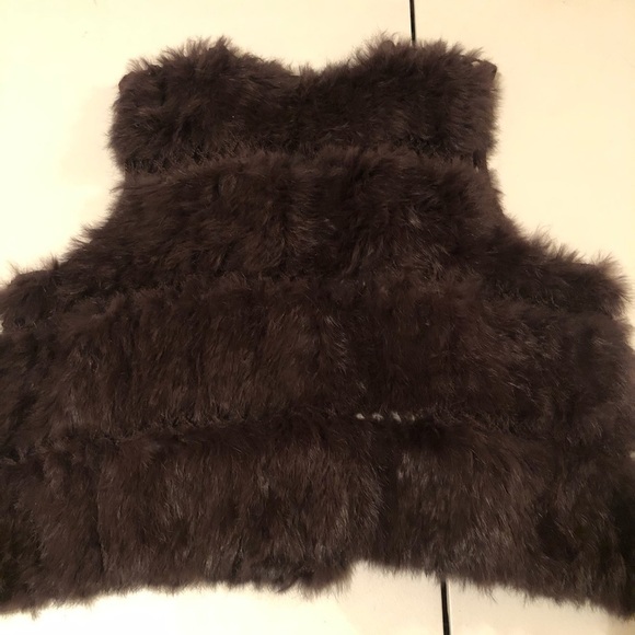 Kathrine Banlay size XL brown updated rabbit fur & knit vest  hook & eye closure - Picture 4 of 12